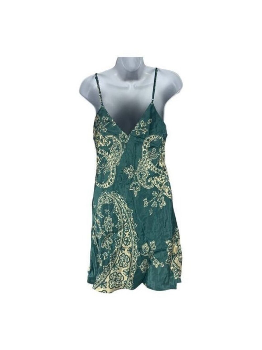 Zara Womens Green & Beige Paisley Slip Dress With Adjustable Straps Size Small - Picture 7 of 7